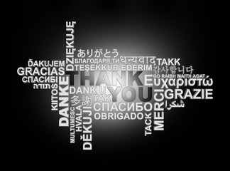 Fototapeta na wymiar thank you, thanks in different languages, word cloud on dark background