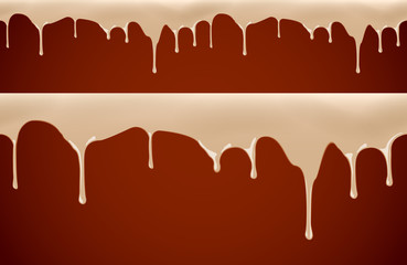 Melted chocolate syrup leaking on white background vector seamless illustration