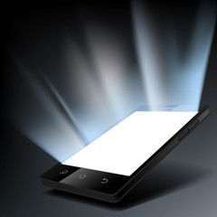 Smartphone with a white glowing screen. Stock vector illustratio © Key design