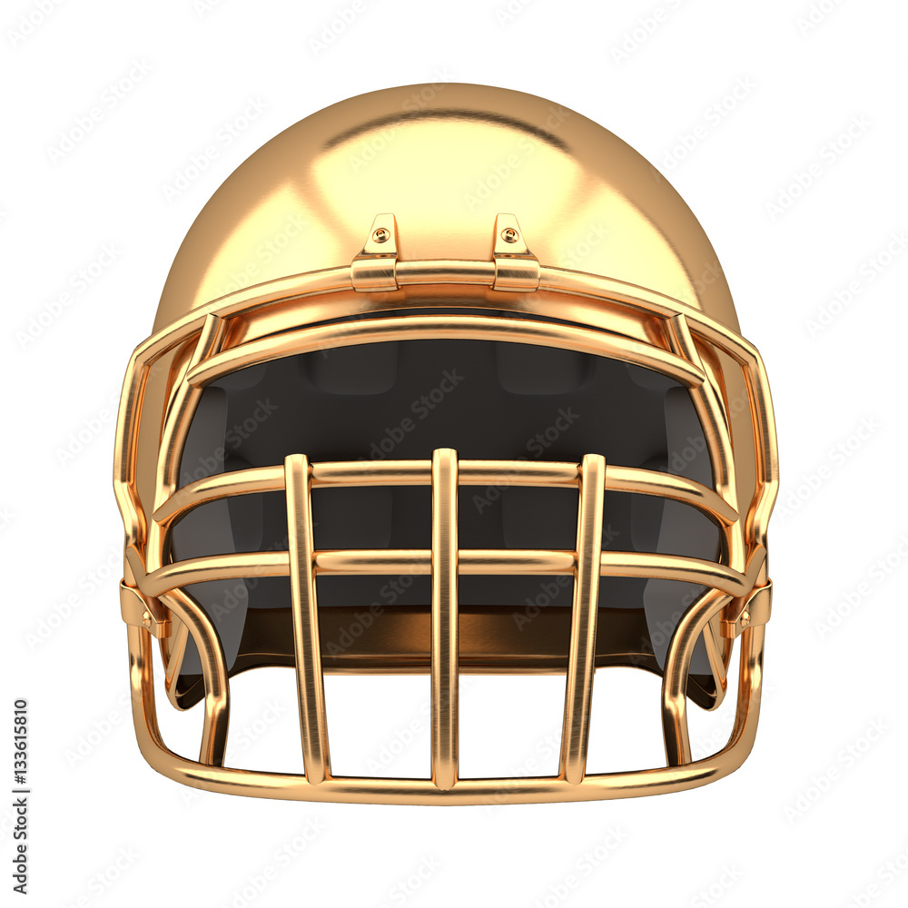 Wall mural golden american football helmet illustration. front view. sport equipment. symbol of cup or trophy. 