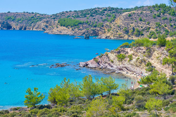 Naklejka na ściany i meble Seaview through the cliffs on the island of Thassos, Greece 