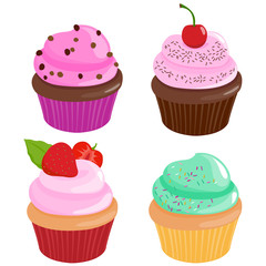 Collection of sweet cupcakes. Vector illustration