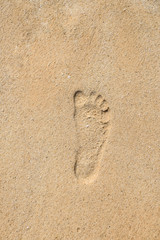 Footprint on the sand at Marble Beach, Thassos island, Greece
