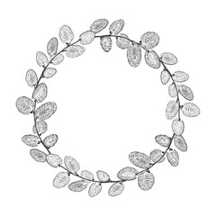  Round floral wreath with willow. Vector illustration with space for text on white background. It may be greeting card, invitations or design element.