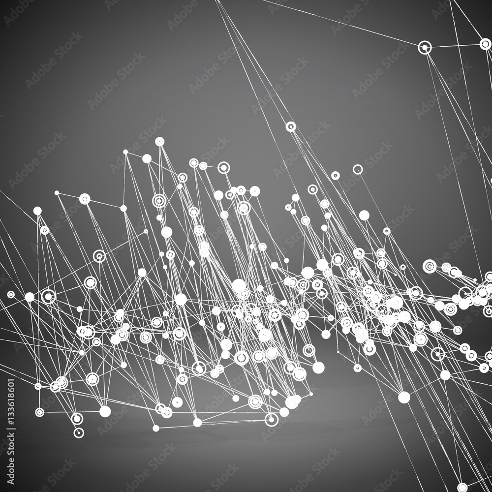 Poster abstract geometric polygonal shape. futuristic technology vector science background. connecting dots