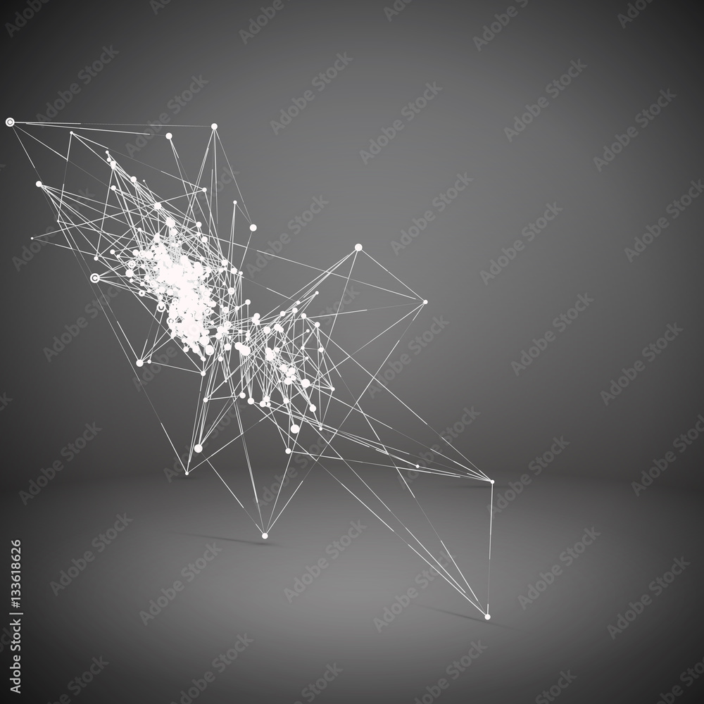 Poster abstract geometric polygonal shape. futuristic technology vector science background. connecting dots