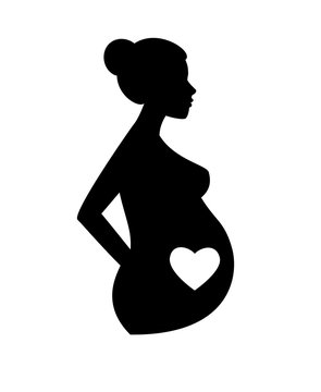 Beautiful pregnant woman vector silhouette isolated on white background