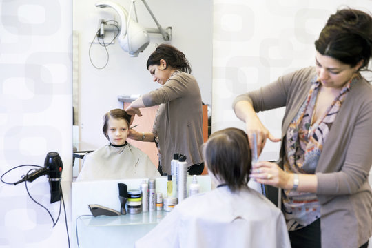 Boy at hairdresser
