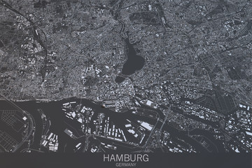 Cartina di Amburgo, vista satellitare, città, Germania. 3d rendering - obrazy, fototapety, plakaty