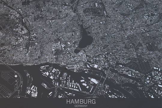 Cartina di Amburgo, vista satellitare, citt&agrave;, Germania. 3d rendering