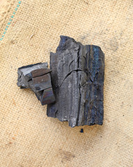 Natural wood charcoal on Sack