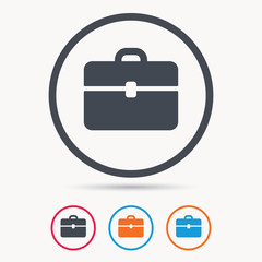 Briefcase icon. Diplomat handbag symbol. Business case sign. Colored circle buttons with flat web icon. Vector