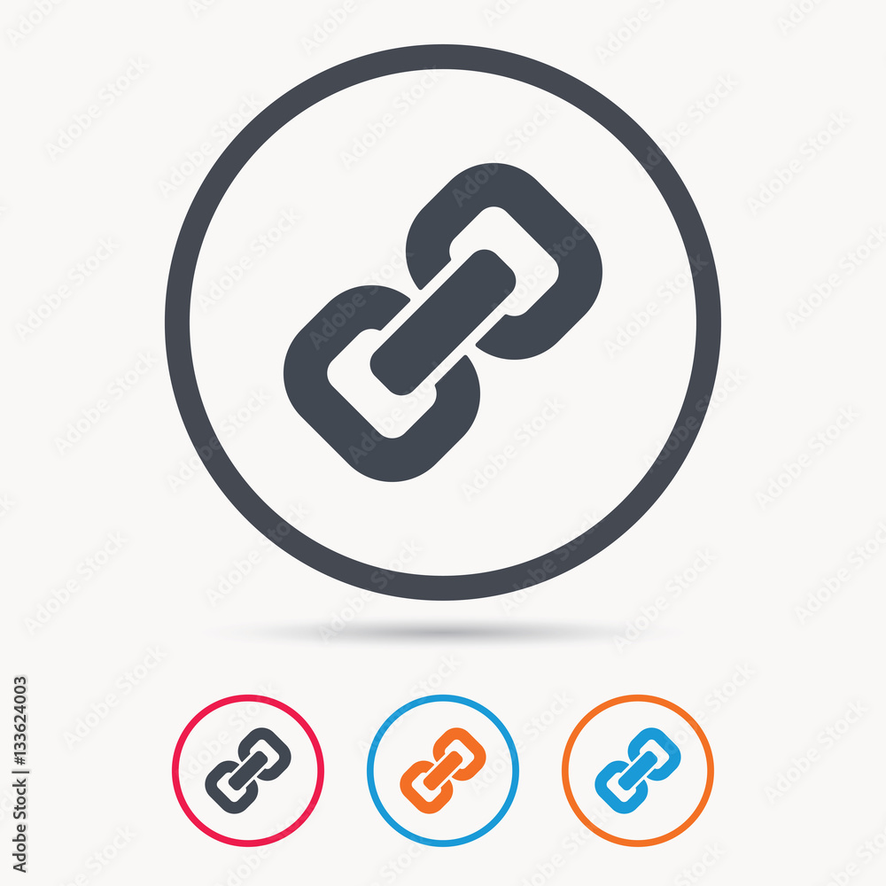 Poster chain icon. internet web hyperlink symbol. colored circle buttons with flat web icon. vector