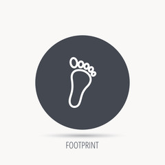 Baby footprint icon. Child foot sign. Newborn step symbol. Round web button with flat icon. Vector