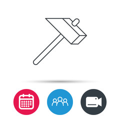 Hammer icon. Repair or fix sign. Construction equipment tool symbol. Group of people, video cam and calendar icons. Vector