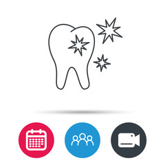 Healthy tooth icon. Dental protection sign. Group of people, video cam and calendar icons. Vector