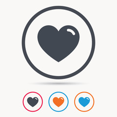 Heart icon. Romantic love symbol. Colored circle buttons with flat web icon. Vector