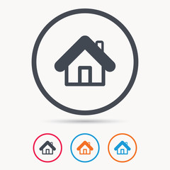Home icon. House building symbol. Real estate construction. Colored circle buttons with flat web icon. Vector