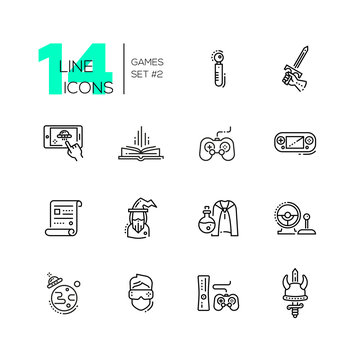 Video Gaming - line icons set