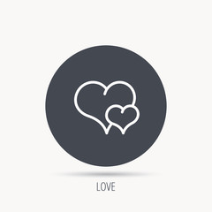 Love heart icon. Couple romantic sign. Round web button with flat icon. Vector