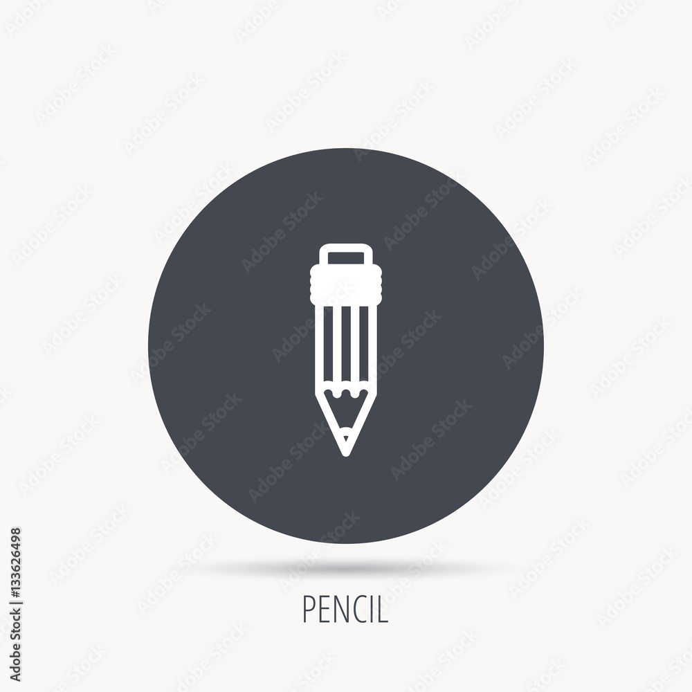 Poster pencil icon. drawing tool sign. round web button with flat icon. vector