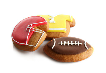 Football cookies on white background