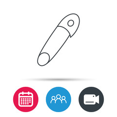 Pin icon. Stationery sign. Attachment symbol. Group of people, video cam and calendar icons. Vector
