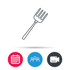 Pitchfork icon. Agriculture sign symbol. Group of people, video cam and calendar icons. Vector