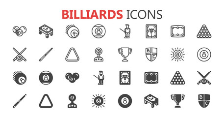 Simple modern set of billiards icons. Premium collection. Vector illustration. - obrazy, fototapety, plakaty