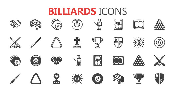 Simple modern set of billiards icons. Premium collection. Vector illustration.