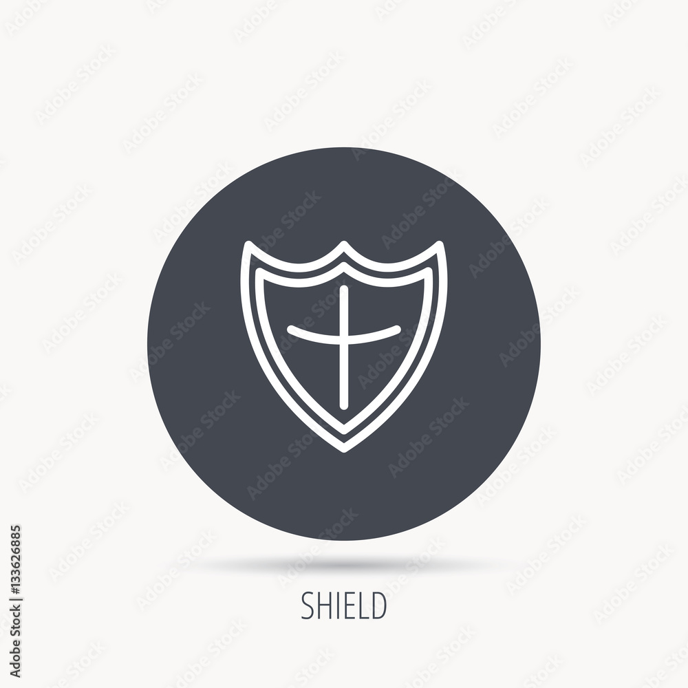 Poster shield icon. protection sign. royal defence symbol. round web button with flat icon. vector