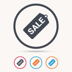 Sale coupon icon. Special offer tag symbol. Colored circle buttons with flat web icon. Vector