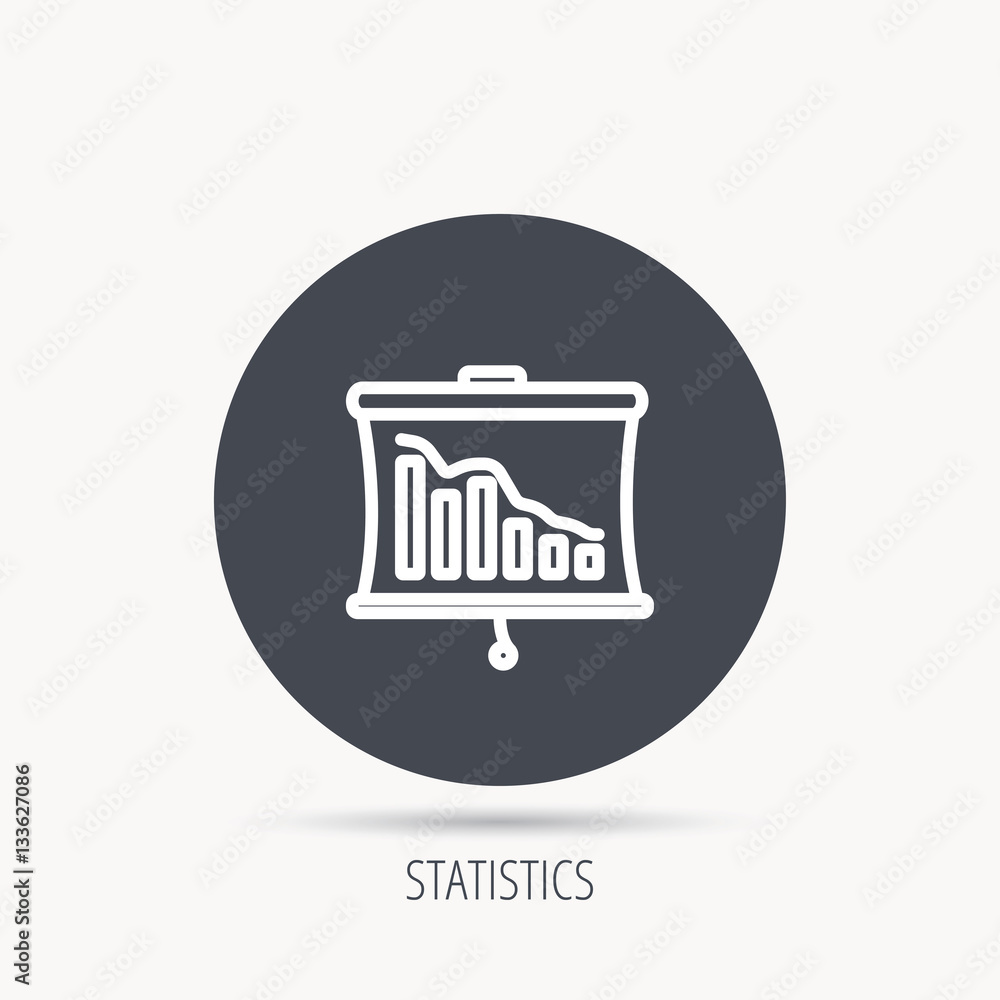 Poster statistic icon. presentation board sign. defaulted chart symbol. round web button with flat icon. ve