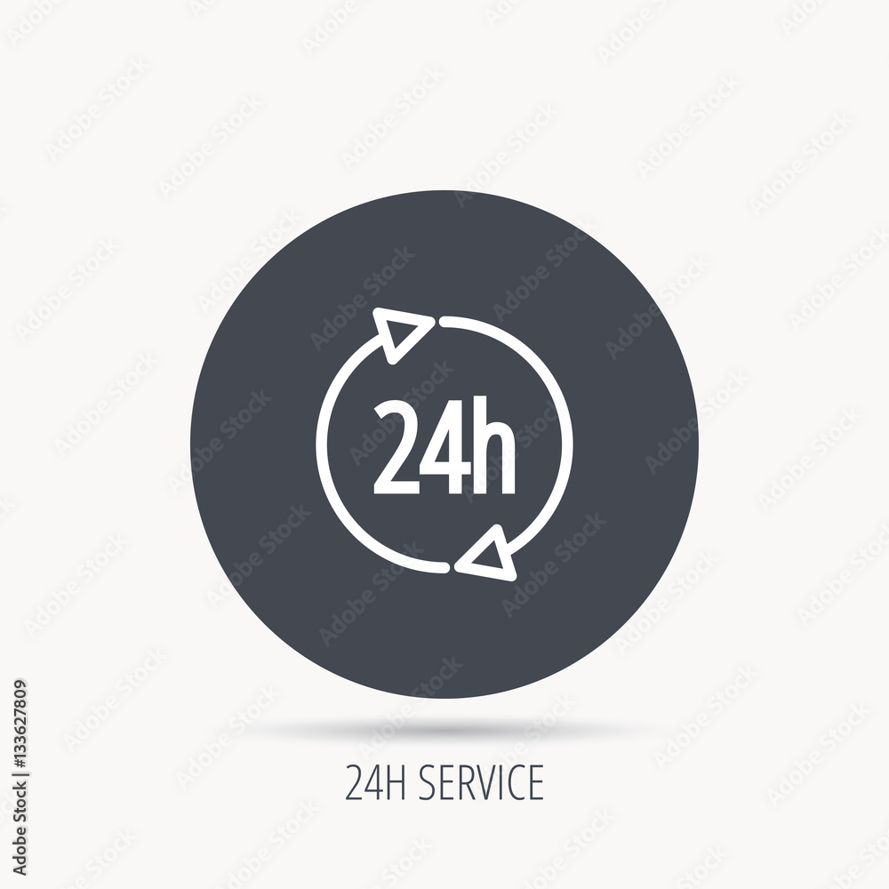 Poster 24 hours icon. customer service sign. client support symbol. round web button with flat icon. vector