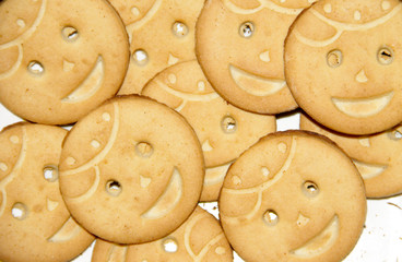 Background of round smiling  cookies