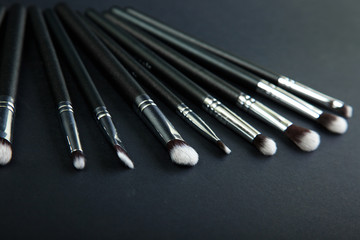 Brush with natural bristles for professional makeup, closeup, co