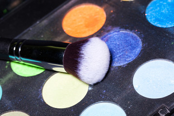 Brush with natural bristles for professional makeup, closeup, co