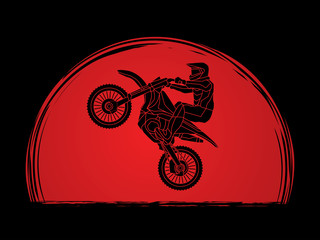 Motorcycle cross jumping designed on sunset background graphic vector