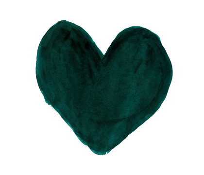 Dark pine green heart painted with gouache