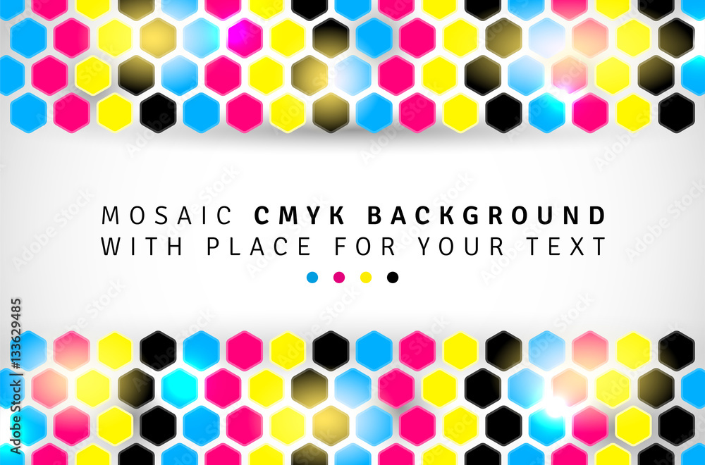 Poster abstract mosaic background from cmyk hexagons