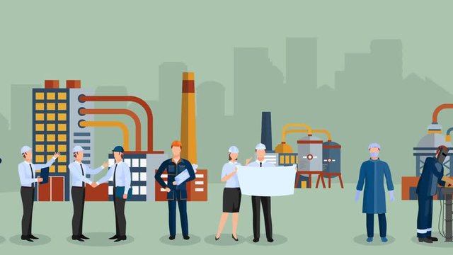 Factory workers video animation footage