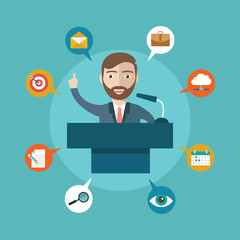 Flat modern design of Businessman presenting his ideas.