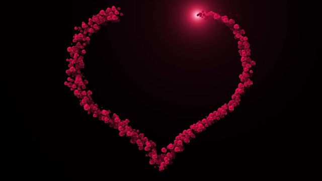 Valentinstag Hintergrund, fliegende Rosen bilden ein Herz