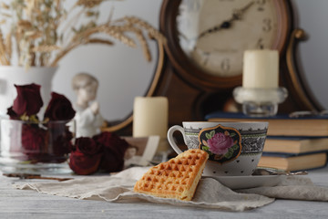 Evening family tea with oat cookies