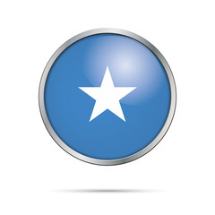 Vector Somalian flag button. Somalia flag in glass button style with metal frame.