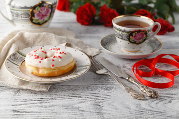 Lovers breakfast for valentines day