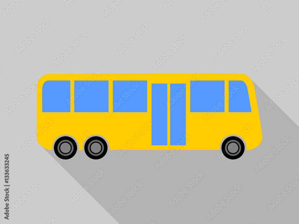 Poster flat design cartoon bus vector icon.