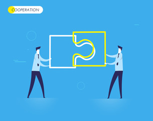 Businessmen connect puzzle.