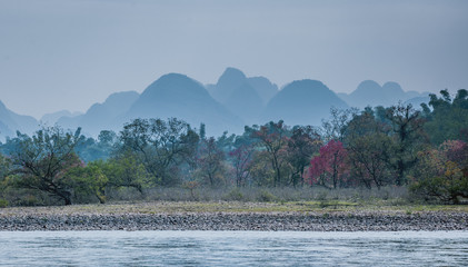 Karst mountains and Lijiang River scenery 
