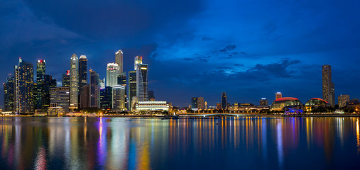 Singapore Skyline at Blue Hour Panorama